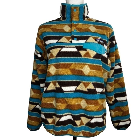 Patagonia Jackets & Blazers - Patagonia Synchilla Women's Snap-T Aztec Blue & Brown Southwest Pullover